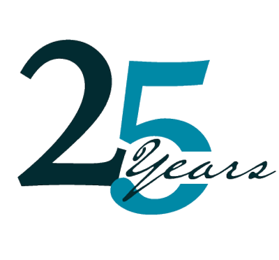 Stylized graphic celebrating 25 years.